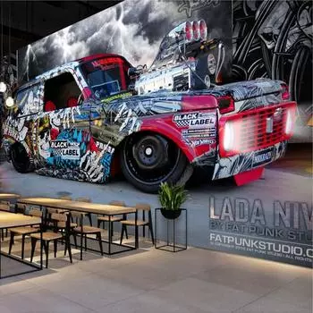 3D фотообои Европейский ретро постер автомобиль граффити фреска ресторан бар KTV тематический декор комнаты настенная живопись обои 200 cm(W) x 140 cm(H)