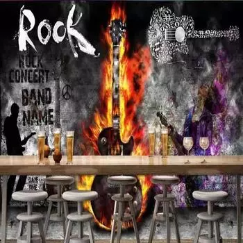 3d фотообои гитара рок КТВ музыка бар инструменты фон настенная роспись винтажные граффити обои декор 200 cm(W) x 140 cm(H)