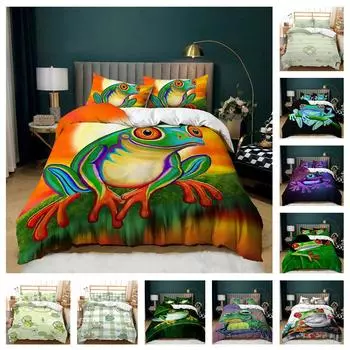 3D Frog Bedding Set King Queen Bed Quilt Cover Pillowcase 2/3pcs Animal Soft Cover Set Boys Teenagers Men Gifts Baby 100x135cm