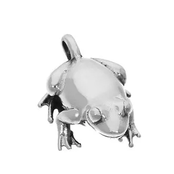 3D Frog Pendant Top Chainless Charm Silver 925 Frog Miniature Lucky Charm Work Luck Exquisite Personal Unique Necklace Motif [Shinjuku Ginnokura]