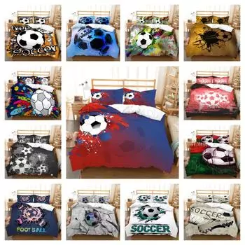 3D футбольные комплекты постельного белья, пододеяльник, детский подарок, пододеяльник, наволочка, полиэстеровые покрывала, одноместное, двойное, King Size UK Single 135x200cm