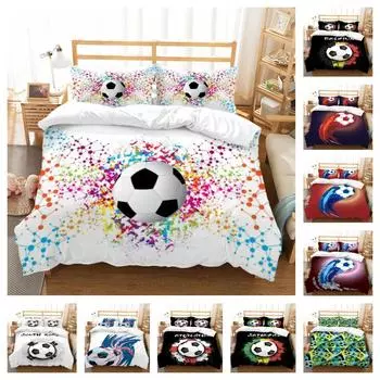 3D футбольный комплект постельного белья с футбольным принтом, одеяло, пододеяльник, домашняя постельная одежда, детский женский удобный комплект постельного белья из полиэстера UK Single 135x200cm