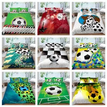3D футбольный комплект постельного белья в спортивном стиле, пододеяльник, 2/3 шт., AU180 * 210, для комнаты для мальчиков, мягкое и легко чистящееся украшение для дома Baby 100x135cm
