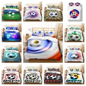 3D Футбол Печать Постельное белье Покрывало Комплект Двуспальный Односпальный Размер Домашний Постельный Комплект Модный Мальчик Мужчина Пододеяльник Покрывало Комплект UK Single 135x200cm