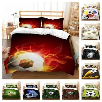 3D Футбол Печать Постельные принадлежности Комплекты Пододеяльник и наволочка Кровать Костюм Домашний текстиль Микрофибра Одеяло Чехол Дети Женщина UK Single 135x200cm