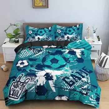 3D Футбол Пододеяльник Одинарный King SoccerBedding Sets Одеяло Одеяло Покрывала Комплект Для Детей Взрослых Евро Размер Uk Single 135x200cm