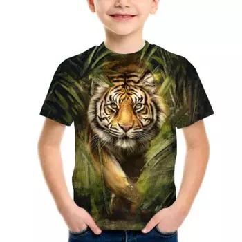 3D футболка для мальчиков и девочек, топ с короткими рукавами, летняя забавная детская рубашка, детские футболки с музыкальными героями и тигровым принтом, одежда 100