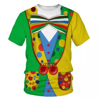 3D футболка для мужчин и женщин костюм клоуна смешной короткий рукав тематическая вечеринка карнавал день рождения новинка футболка топ Хэллоуин косплей цирк L чёрный