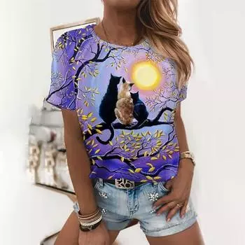 3D футболка, новая летняя повседневная уличная одежда, свободный топ с круглым вырезом и короткими рукавами, 6XL, женская футболка большого размера XXS