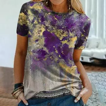 3D футболки с принтом в стиле масляной живописи, женская футболка с круглым вырезом и короткими рукавами S