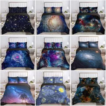 3D Галактика Планета Звездное небо Королева Король Пододеяльник Комплект постельного белья Пододеяльник Single 135x200cm