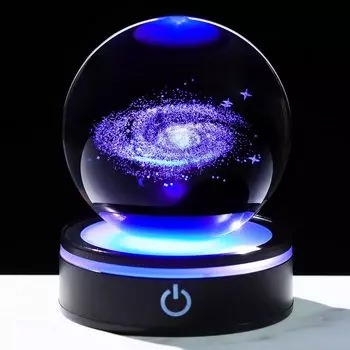 3D Galaxy Crystal Ball with LED Light Base Glass Planet Sphere Galaxy Model Figurine Night Light Astronomy Decoration Gifts чёрный