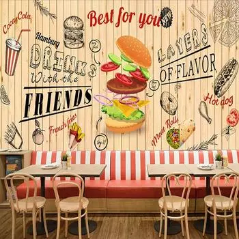 3d Гамбург Фреска Ручная роспись Доска Фаст-фуд Обои Гамбург Западный Ресторан Декор Фреска Гамбург Обои 200 cm(W) x 140 cm(H)