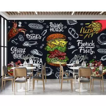 3d Гамбург настенная роспись картофель фри ресторан обои фаст-фуд закусочная Гамбург настенная роспись 200 cm(W) x 140 cm(H)