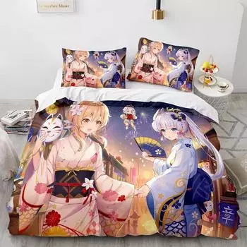 3D Game Genshin Impact Bedding Set Kamisato Ayaka Bed Linen Girls Boys Teens Single Double Twin Queen King Size Men Duvet Cover EU single(135x200cm)