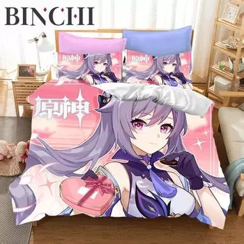3D Game Genshin Impact комплекты постельного белья Keqing Xiao пододеяльник комплект 2-3 предмета для мальчиков взрослых односпальная кровать размера Queen King Size постельное белье EU single(135x200cm)