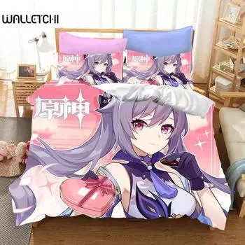 3D Game Genshin Impact Комплекты постельного белья Keqing Xiao Комплект пододеяльников для мальчиков и взрослых Односпальное постельное белье размера Queen King Size 70x133cm 2pcs
