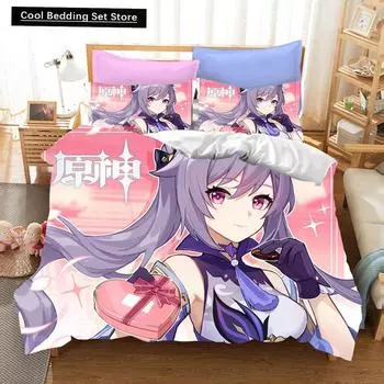 3D Game Genshin Impact комплекты постельного белья Keqing Xiao пододеяльник комплект 2-3 предмета для мальчиков взрослых односпальная кровать размера Queen King Size постельное белье 150x200cm 3pcs