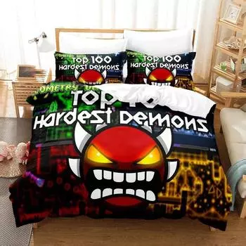 3D Game Geometry Dash Постельное белье Пододеяльник Одеяло Постельное белье Пододеяльник Наволочка King Queen Twin Размер Мальчики Девочки Взрослые 70x133cm 2pcs