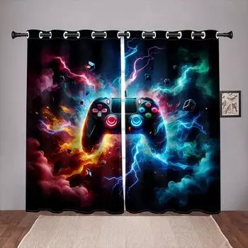 3D Gamepad Printed Thin Curtains for Boys Bedroom Gaming Room Decor Window Curtains Playing Video Game Window Drapes Shading 2pa (W50cmxH130cm)x2&Rod Pocket