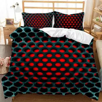 3D Geometric Patterns Printed Softly Bedding Set Stereoscopic Dense Hole Warmly Queen King Size 2/3pcs Polyester Duvet Cover 140x200cm 3pcs