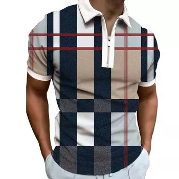 3D геометрический принт цветовой контраст тренд мода тонкий стрейч рубашка ПОЛО с короткими рукавами футболка S