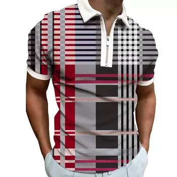 3D геометрический принт цветовой контраст тренд мода тонкий стрейч рубашка ПОЛО с короткими рукавами футболка S серый