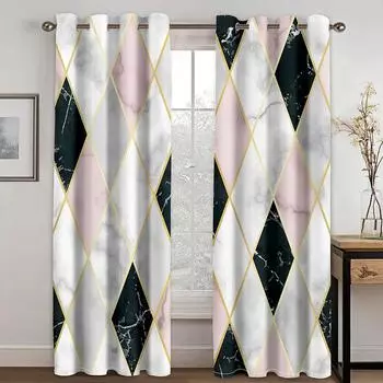 3D geometry pattern simple wind decorative curtains suitable for luxury Office living room bedroom kitchen balcony 2 pcs 50W130H(CM)X2PCS&Grommet Top