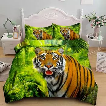 Комплект постельного белья с изображением гигантского тигра 3D King Queen Twin Single Size Duvet Cover Наволочки Комплект постельного белья EU single(135x200cm)