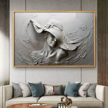 3D глиняная рельефная настенная живопись, абстрактная женская картина на холсте, принт, элегантная обнаженная картина, гостиная, спальня, домашний декор, постер, Cuadros 21x30cm No Framed