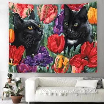 3D гобелен с котом, забавные кошки на столе, настенный гобелен, эстетический интерьер комнаты в общежитии, украшение для спальни, гостиной 100X75CM