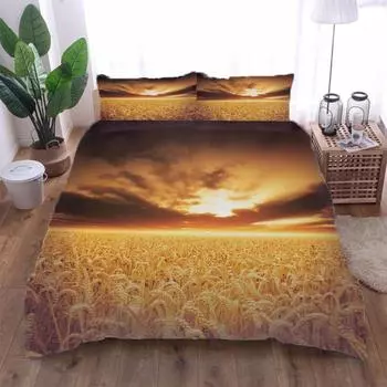 3D Golden Wheat Field Landscape Duvet Cover Set Single Twin Double Queen King Size Bed Linen Set Quilt Cover Pillowcase W90xL190cm