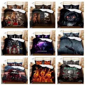 3D голова черепа домашний комплект постельного белья Хэллоуин пододеяльник для комнаты мальчиков украшение атмосферы ужасов DE135 * 200 односпальная/двуспальная кровать мягкое украшение для дома Baby 100x135cm