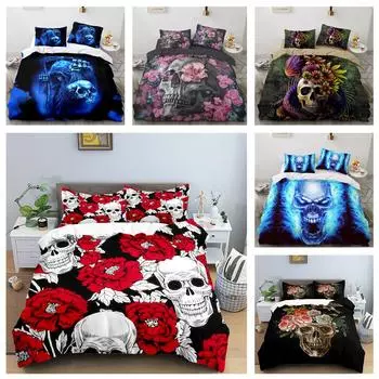 3D голова черепа серия домашний комплект постельного белья ужас узор пододеяльник наволочка 2/3 Хэллоуин AU180 * 210 полноразмерное украшение дома Baby 100x135cm
