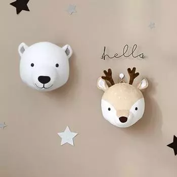 3D голова животного украшение настенное крепление плюшевая голова оленя медведя чучело головы животного украшение для детской комнаты вечеринка в стиле животных Deer