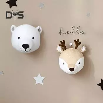 3D голова животного украшение настенное крепление плюшевая голова оленя медведя чучело головы животного украшение для детской комнаты вечеринка в стиле животных Bear