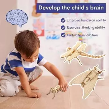 3D головоломка в виде животного, игрушка своими руками, деревянная мини-бабочка, стрекоза, пчела, жук