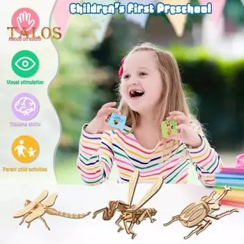 3D головоломка в виде животного, самодельная деревянная мини-бабочка, стрекоза, пчела, жук, сверчок, головоломка, игра для детей и взрослых, развивающая игрушка для сборки животных H