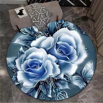 3D Голубая Роза Круглый Ковер Роскошный Розовый Круглый Ковер Нескользящий Ковер Для Столовой Спальни Диван Кухня Декор Игровой Комнаты 60X60cm