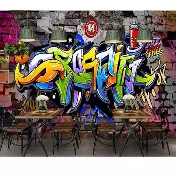 3D граффити обои ретро кирпичная стена фотообои тренд граффити фотообои подходят для бара ресторана гостиной спальни обои 200 cm(W) x 140 cm(H)