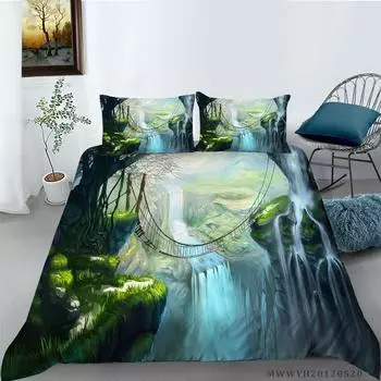 3D Groene Waterval Olieverf Afdrukken Beddengoed Набор Dekbedovertrek Met Kussenslopen Twin Koningin Koning Maten 2/3 шт. EU single(135x200cm)