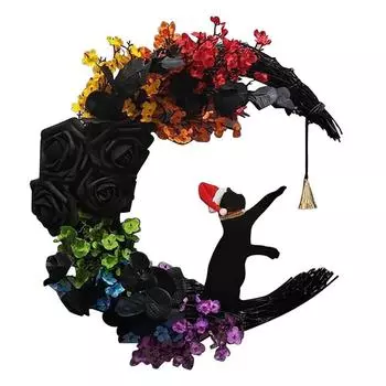 3D Хэллоуин Полумесяц Колокольчик Венок Деревянная Табличка Подвеска на Дверь Праздничная Атмосфера Украшение Подвеска на Стену One Size