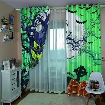 3D Хэллоуин тыква голова смешной принт для взрослых детей спальня гостиная занавеска абажур ткань индивидуальный крючок декоративная занавеска W132xH164cm 52x65in&Hook