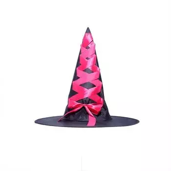 3D Halloween Broom Ornaments Cartoon Witch Dress Up Ornaments Halloween Witch Hat Kids Toy Rose Red-Hat