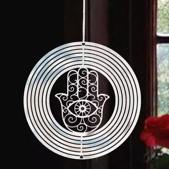 3D HAMSA Fatima Hand Wind Spinner Whirligigs Suncatcher Meditation Fengshui Spinning Wind Chimes Hanging Garden Decor