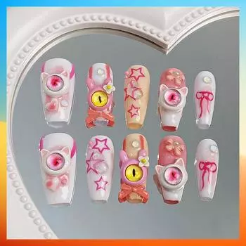 3D Handmade Press On Nails Короткие Длинные Стильные Мультяшные Накладные Ногти S
