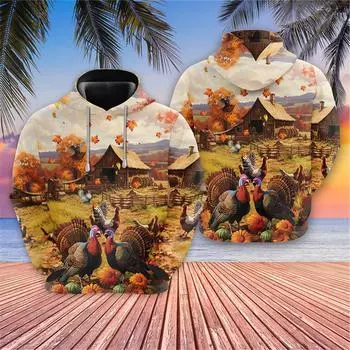 3D Happy Thanksgiving Printed Pullovers Turkey Lover Hoodies For Men Clothes Casual Farm Pumpkin Graphic Sweatshirts Boy Gifts S