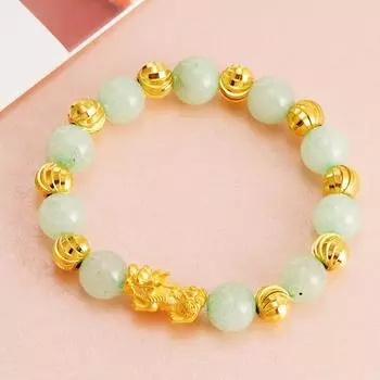 3D Hard Gold Pixiu Jade Bracelet Women s Brass Gold-plated Natural Stone Bracelet Birthday Gift