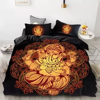 3D HD Digital Printing Bedding Set,Black Duvet Cover Set Queen Cal King,Bedclothes Hindu lord Ganesh Drop Shipping 228*228 3pcs