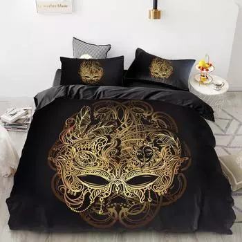 3D HD Digital Printing Bedding Set,Black Duvet Cover Set Queen Cal King,Bedclothes Golden mask Drop Shipping 228*228 3pcs